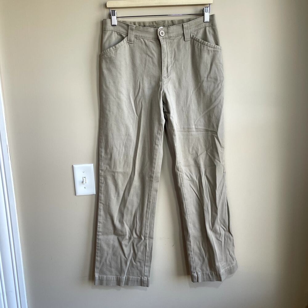 Lee comfort waistband beigeโ tan trousers women's size 6 petite stretch cotton